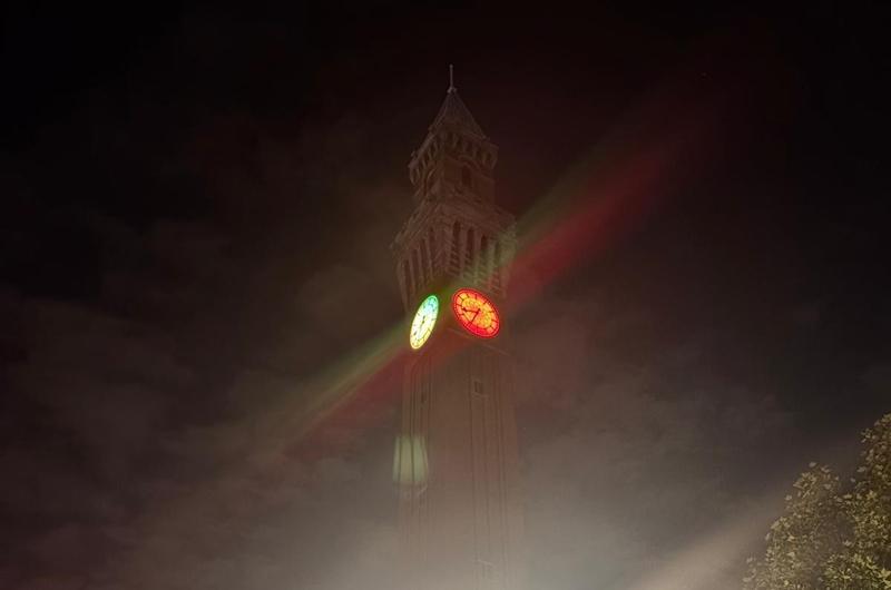 Birmingham University lit up their historic clock tower in the Rasta colours