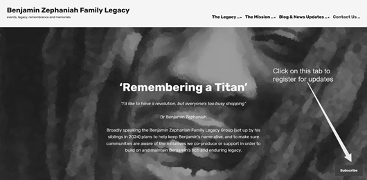 Get e-news - Benjamin Zephaniah Family Legacy - New1